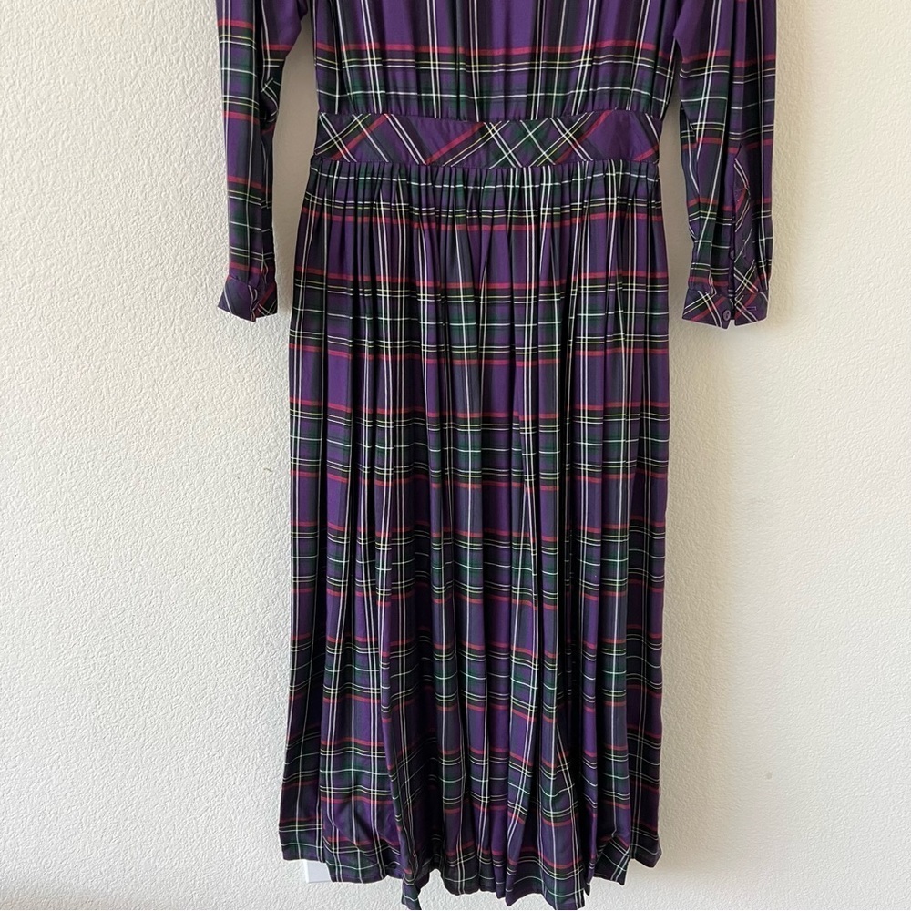 Vintage 80s Eileen West Purple Tartan Plaid Pleated Maxi Dress NWOT Small - Picture 12 of 16